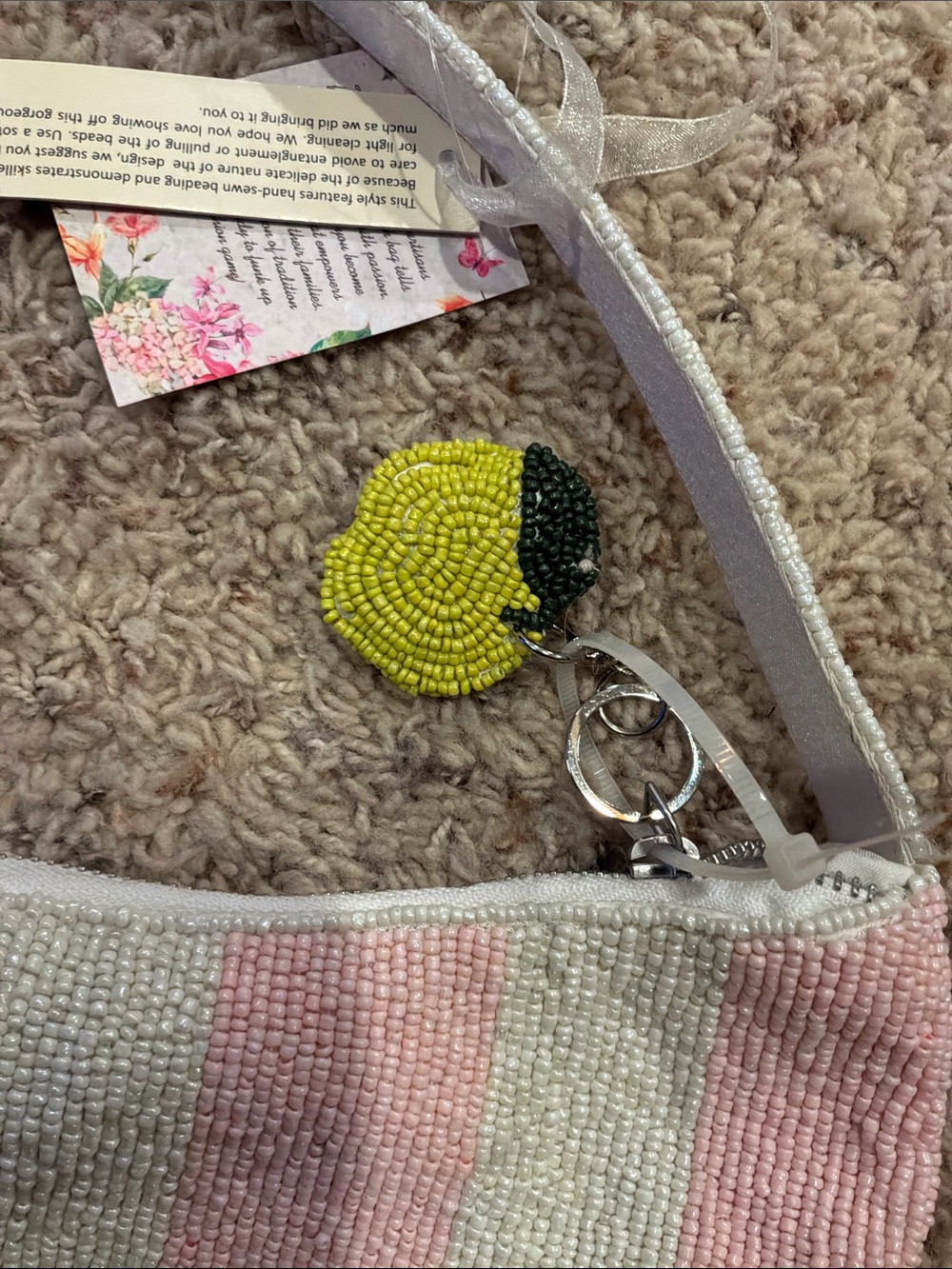 Pink & White Stripe Beaded Purse - Picture 3 of 3